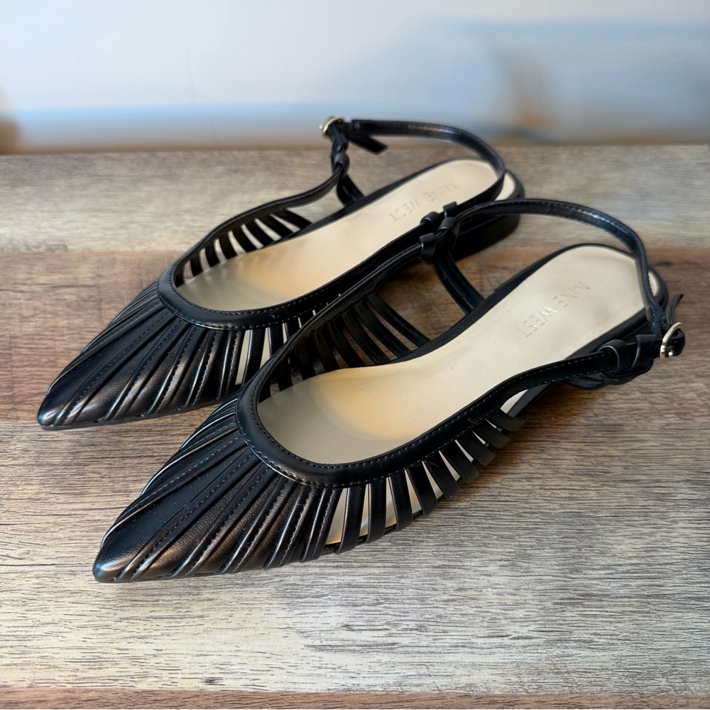 Nine West Black Pointed Slingback Cutout Flats - Picture 7 of 9
